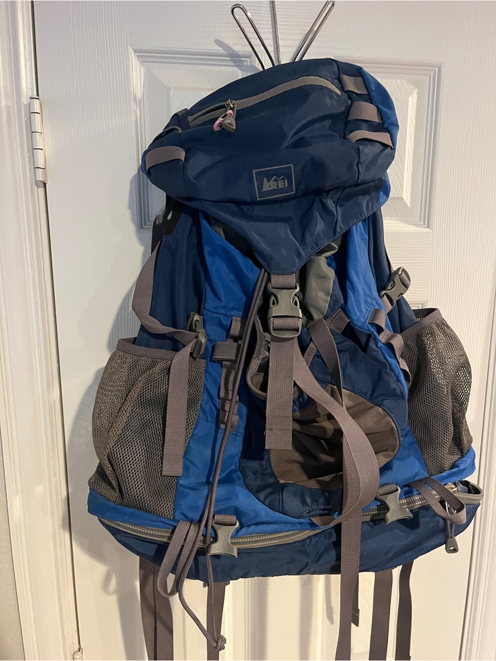 REI Navy and Royal Blue Youth Hiking Pack with Gray Straps
